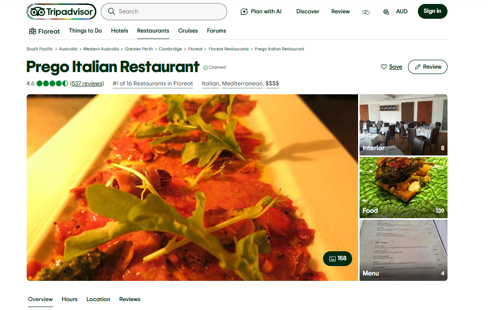 Prego Italian Restaurant, Perth